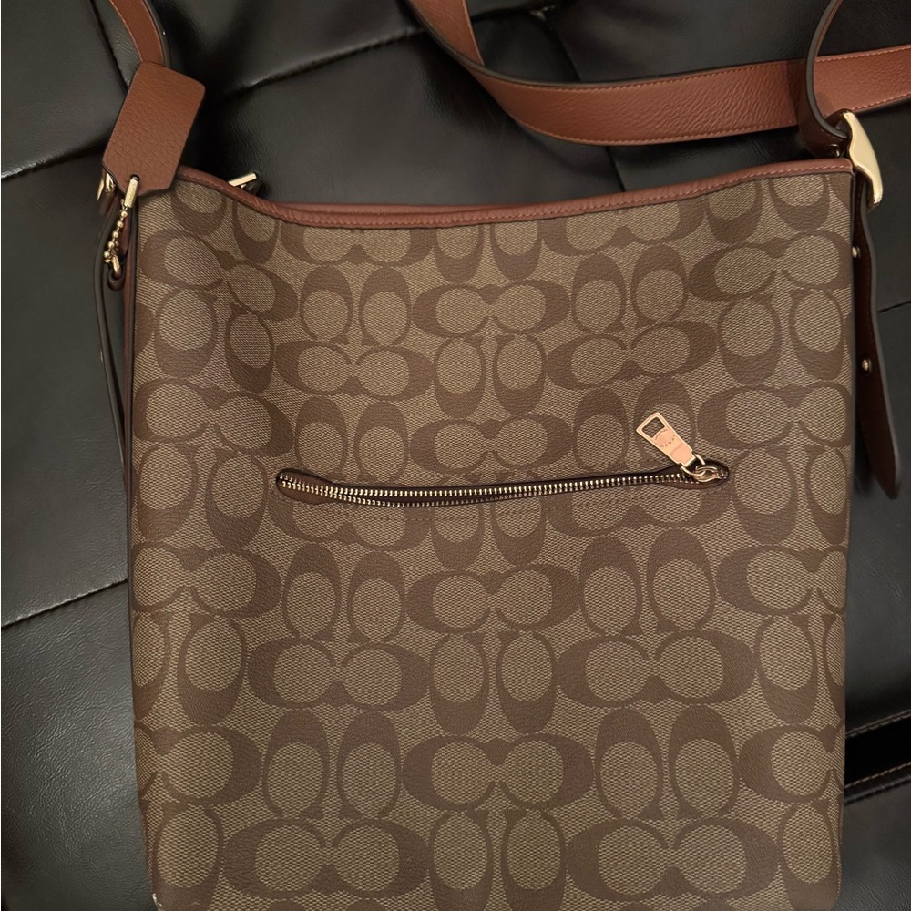 Coach Tan and Brown Signature Shoulder Bag